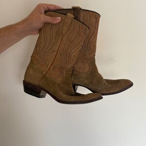 Vintage 1960s Rough Out Suede Cowboy Boots  8 D USA Made